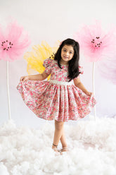 Fuscia floral printed satin dress